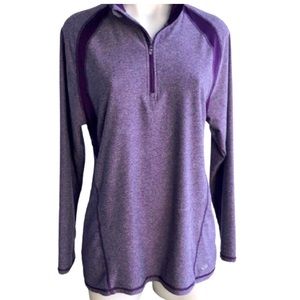 CHAMPION half zip purple marled workout top•back ruffles & reflective material•L
